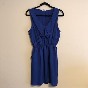 Silence + Noise Blue Ruffle V-Neck Mini Dress